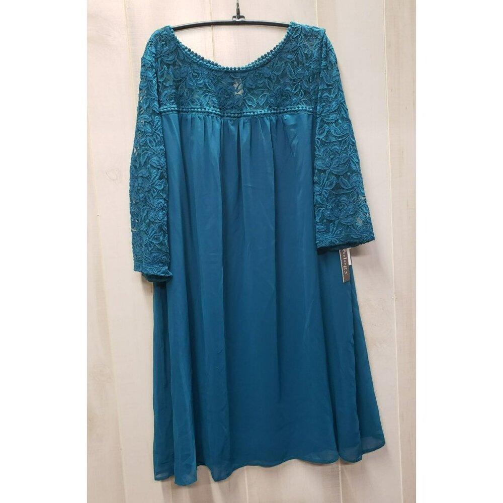 Luxology Teal Dress, 20W, A-Line Fit, Lace Yoke & 3/4 Sleeve, NWT Taste of Teal
